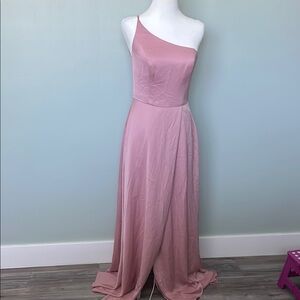Pink One Shoulder Sleeveless Gown for Weddings